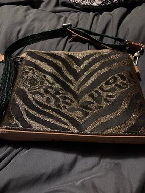 Consuela Black & Gold Zebra-Print Crossbody Bag